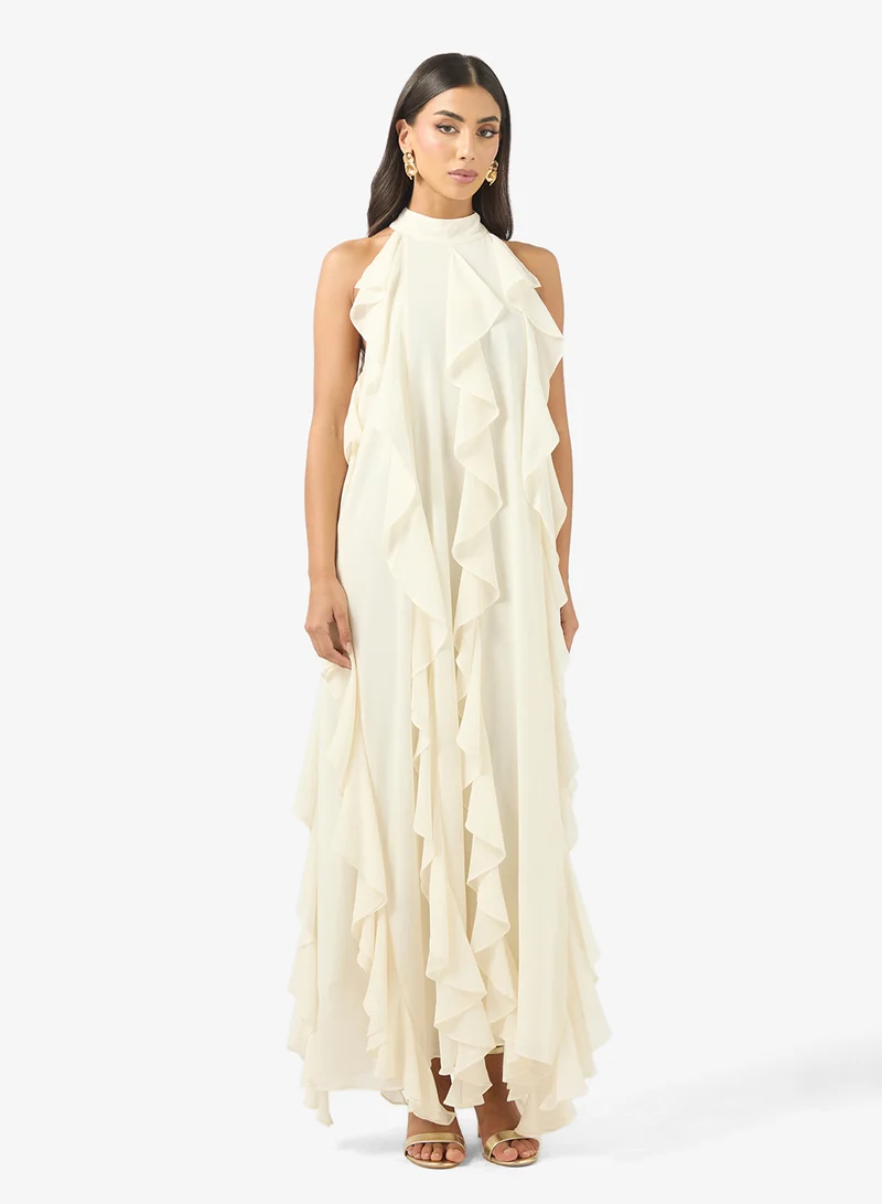Crew Neck Frill Detailed Maxi Dress