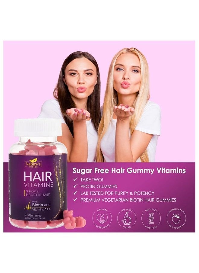 Nature's Choice - Hair Vitamins Gummies with Biotin 5000 mcg Vitamin E & C Support Hair Growth Gummy, Premium Vegetarian Non-GMO, for Stronger, Beautiful Hair, Skin & Nails, Biotin Gummies Supplement - 60 Gummy Bears - Image 1