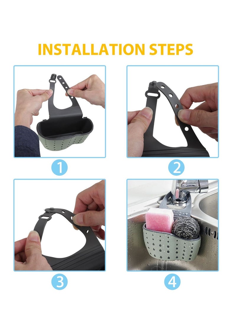 Kitchen Sink Caddy Shelf Soap Sponge Drain Rack Holder Double Decker Hanging Basket Storage Suction Cup Green - Image 2