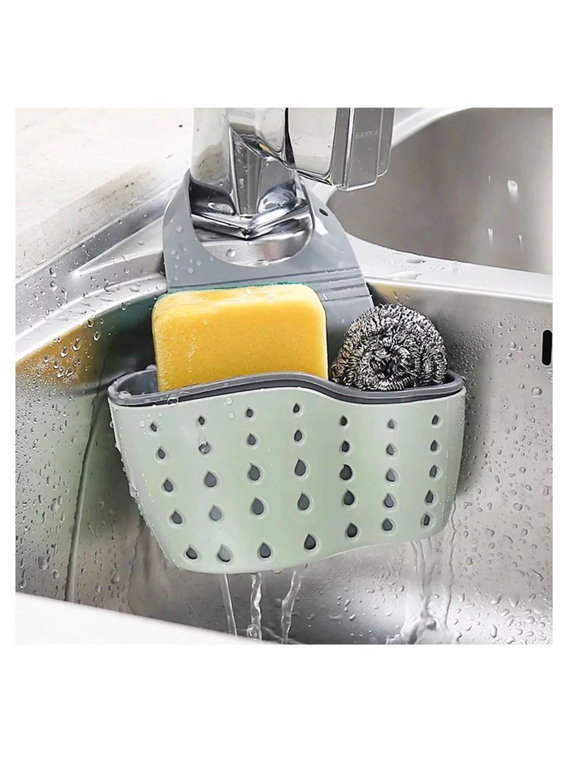 Kitchen Sink Caddy Shelf Soap Sponge Drain Rack Holder Double Decker Hanging Basket Storage Suction Cup Green - Image 1