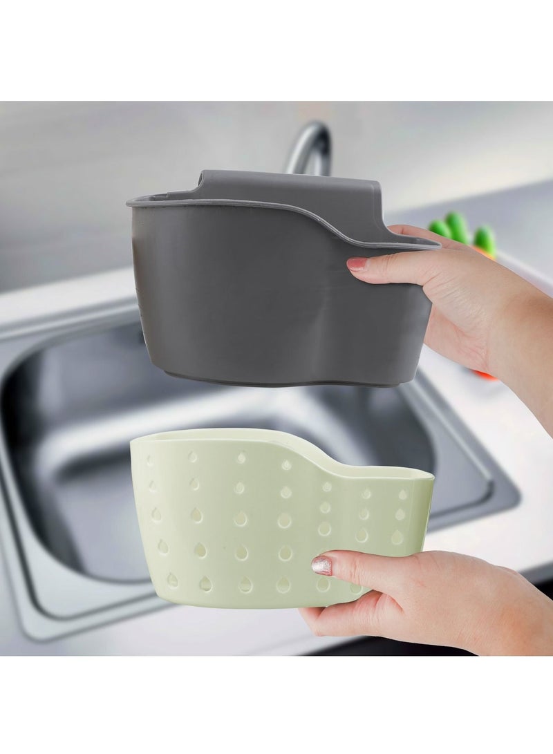 Kitchen Sink Caddy Shelf Soap Sponge Drain Rack Holder Double Decker Hanging Basket Storage Suction Cup Green - Image 3