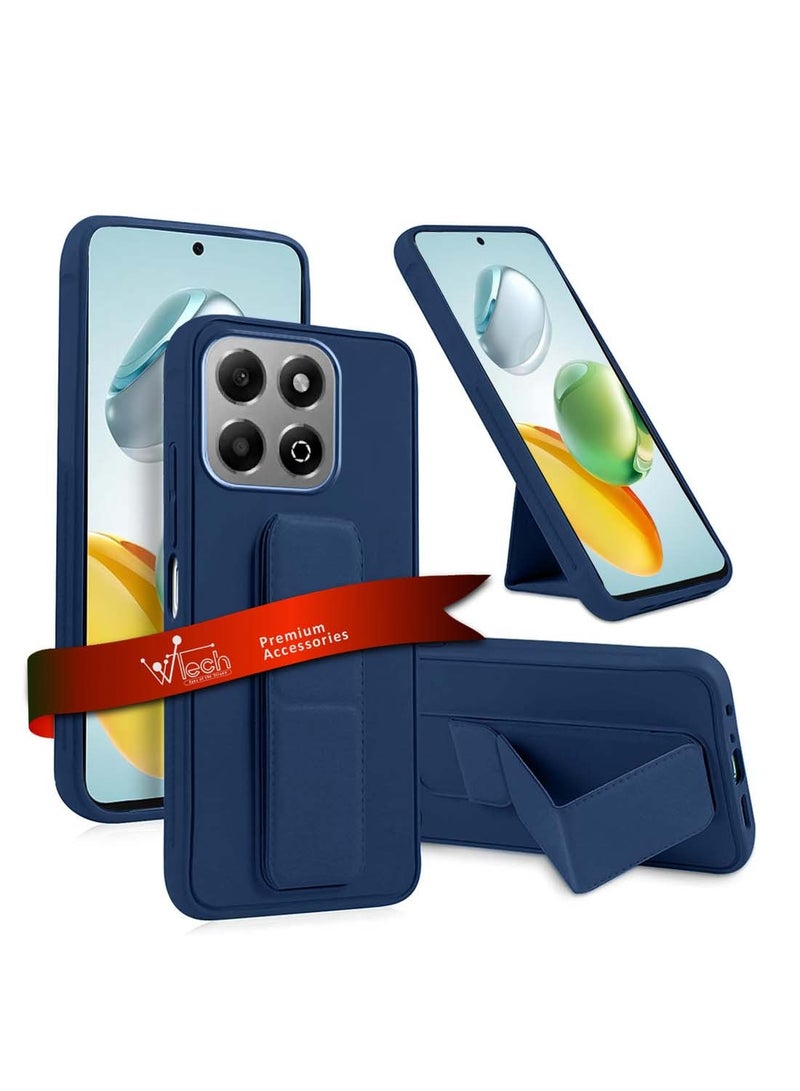 Wtech Honor X7c 4G 2024 Hand Grip Foldable Magnetic Kickstand Wrist Strap Finger Grip with Built-in Iron Case Cover - Navy Blue - Image 1