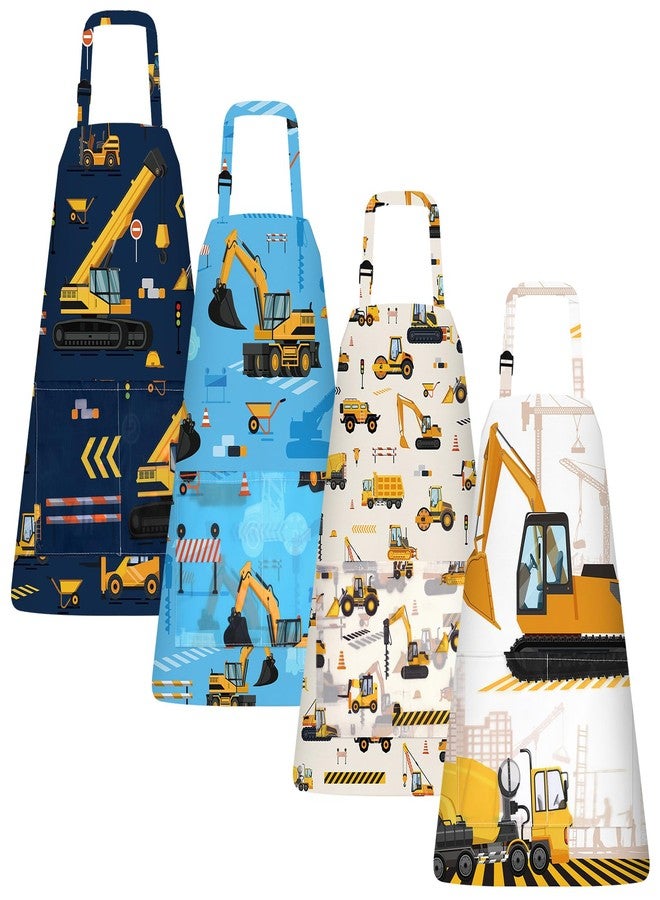 PLULON 4 Pcs Aprons with Pockets Painting Apron for Kids, Kids Apron Adjustable Strap Engineering Vehicles Bulldozer Excavator Truck Apron for Painting Cooking Baking Girls Boys, 3-8 Years - Image 1
