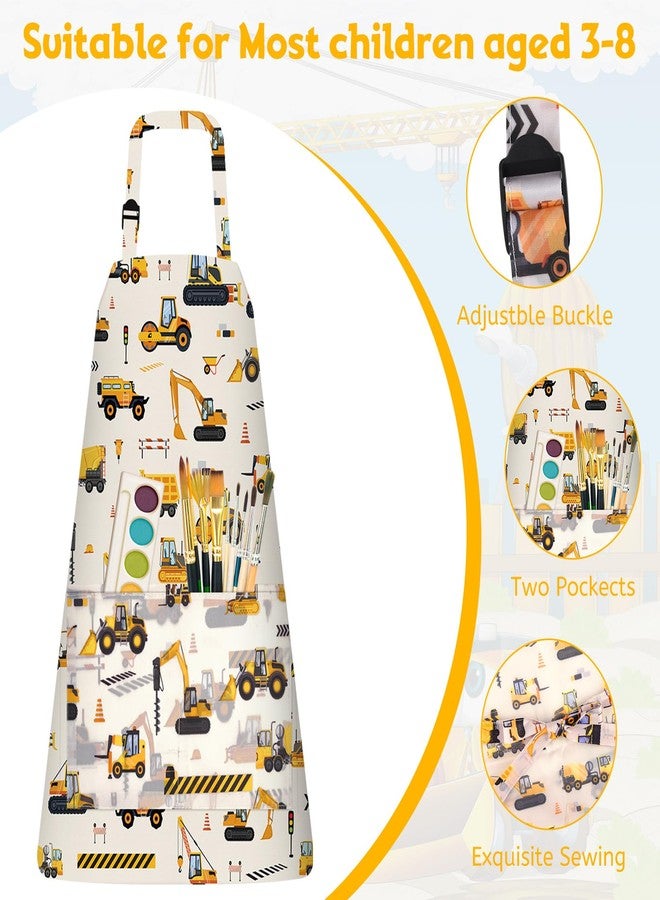 PLULON 4 Pcs Aprons with Pockets Painting Apron for Kids, Kids Apron Adjustable Strap Engineering Vehicles Bulldozer Excavator Truck Apron for Painting Cooking Baking Girls Boys, 3-8 Years - Image 3