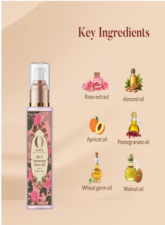 Ohria Ayurveda Gulab Shower Bliss Duo – Pomegranate Oil & Wash 50ml Each – Natural Skincare Set for Hydration, Glow & Everyday Self-Care Ritual | Diwali Gifts - Image 3