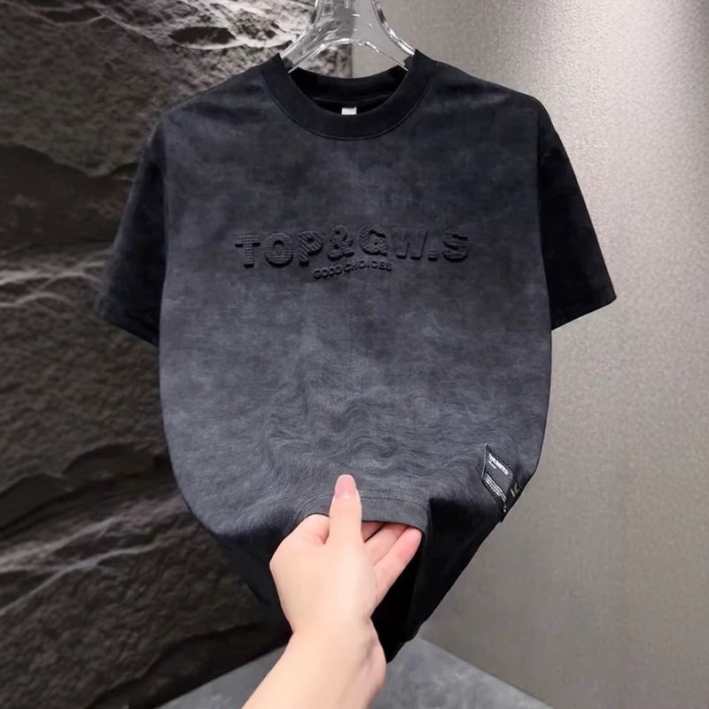 Men'S Tie-Dye Design Sense T-Shirt Summer Bump Steel Seal Letter Round Neck Short Sleeve Men'S 2025 Explosive Cyber Celebrity Half Sleeve - Image 4