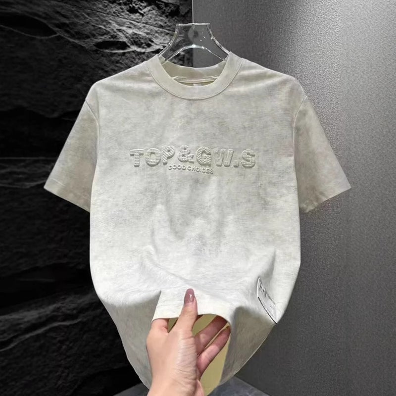 Men'S Tie-Dye Design Sense T-Shirt Summer Bump Steel Seal Letter Round Neck Short Sleeve Men'S 2025 Explosive Cyber Celebrity Half Sleeve - Image 2