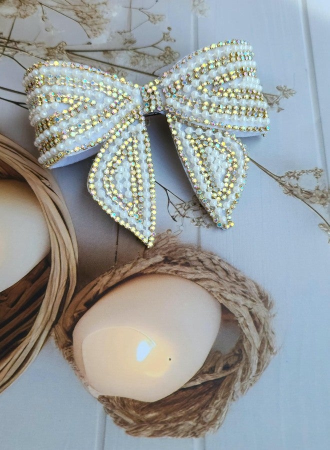 RHOSYN HAIR ACCESSORIES Embellished Hair Bow Clips for Women | Stone Crystal Hair Bow Clips | Hair Bow Barrette Clip | Fancy Wedding Hair Accessories | Stylish Bow Hair Clips for Girls (KH) Golden - Image 2