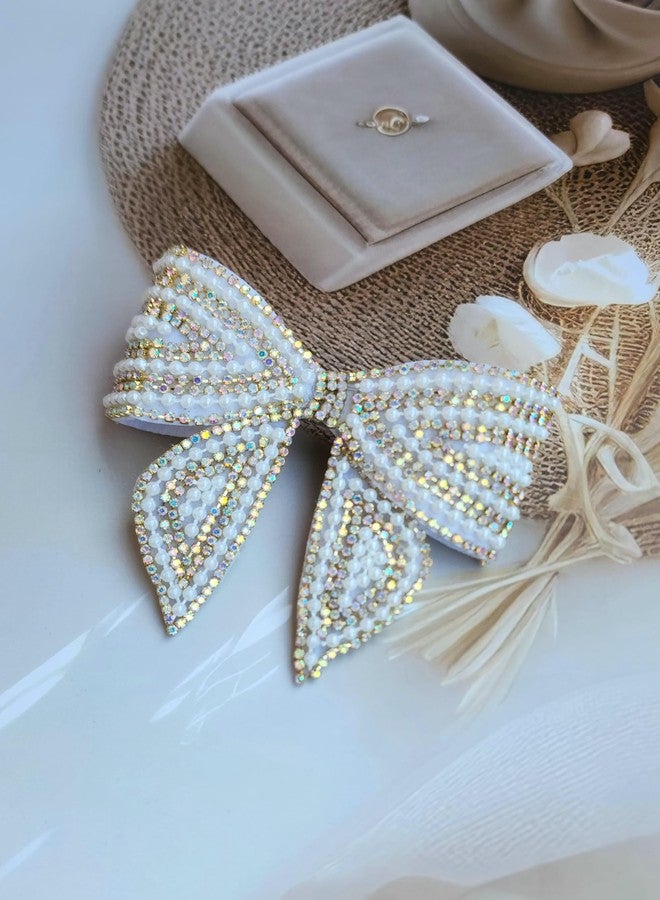 RHOSYN HAIR ACCESSORIES Embellished Hair Bow Clips for Women | Stone Crystal Hair Bow Clips | Hair Bow Barrette Clip | Fancy Wedding Hair Accessories | Stylish Bow Hair Clips for Girls (KH) Golden - Image 5