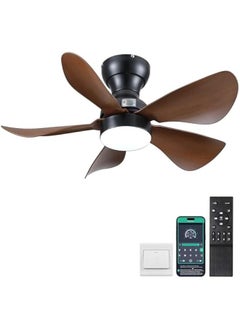 Arabest 30-inch Low Profile Ceiling Fans with Lights and Remote Control, 5 Reversible Blades, 3 Colors, Dimmable, 6 Speeds for Bedroom and Dining Room decor in Wood Color  - Image 1
