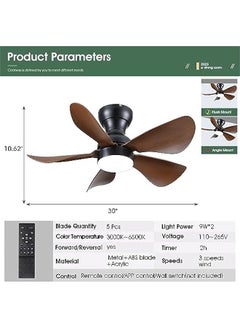 Arabest 30-inch Low Profile Ceiling Fans with Lights and Remote Control, 5 Reversible Blades, 3 Colors, Dimmable, 6 Speeds for Bedroom and Dining Room decor in Wood Color  - Image 5