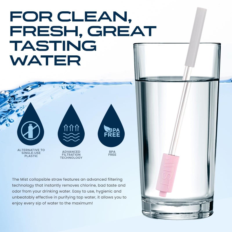 Mist Reusable Stainless Steel Metal Straws With Filter, Removes Chlorine & Odor, Silicon Tips, DIshwasher Safe. 2 Pink 2 Gray, 4 Pack - Image 3