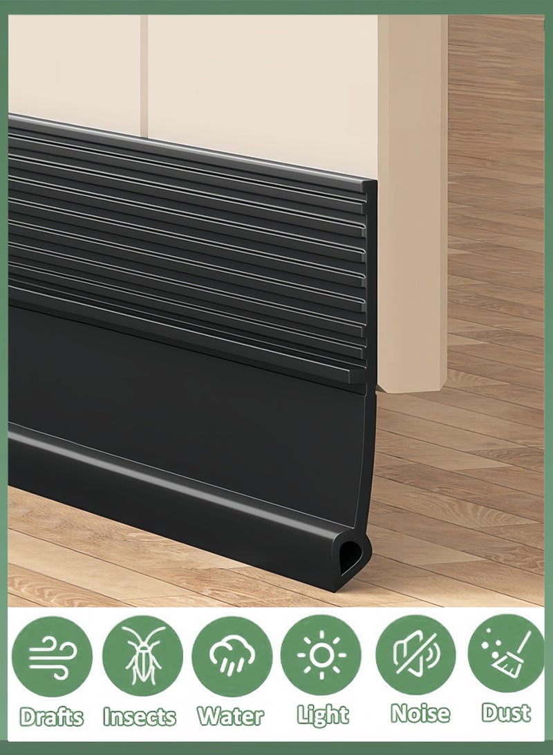 Door Draft Stopper, 100 cm Length Under Door Seal, Door Sweep for Exterior & Interior Doors, Door Bottom Draft Blocker Dust and Noise Insulation (Black) - Image 1