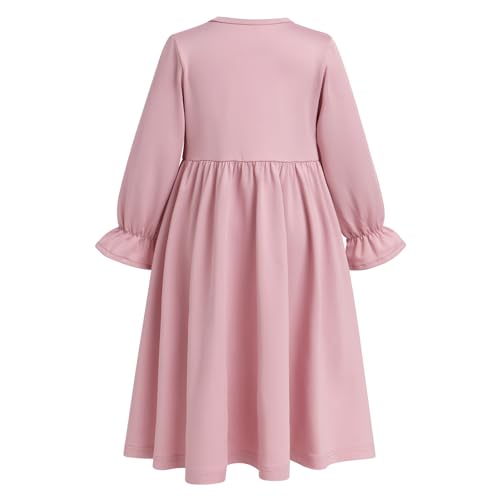ODASDO Newborn Infant Baby Girls Muslim Abaya Prayer Dress, Toddler Kids Long Sleeve Maxi Islamic Kaftan Dress with Hijab Two Piece Set Middle East Arabian Dubai Robe Ramadan Eid Party Pink 18-24 Months - Image 4