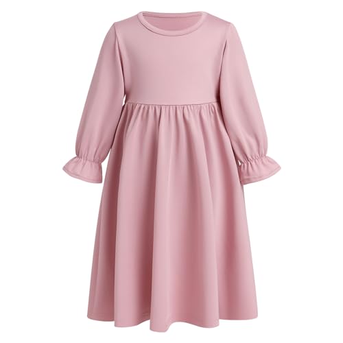 ODASDO Newborn Infant Baby Girls Muslim Abaya Prayer Dress, Toddler Kids Long Sleeve Maxi Islamic Kaftan Dress with Hijab Two Piece Set Middle East Arabian Dubai Robe Ramadan Eid Party Pink 18-24 Months - Image 3