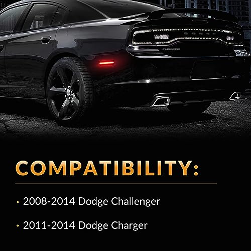 DERMOKA LED Side Marker Lights Rear Red Bumper Parking Signal Lamps for 2008-2014 Dodge Challenger & 2011-2014 Charger Smoked Len, 2PCS - Image 2