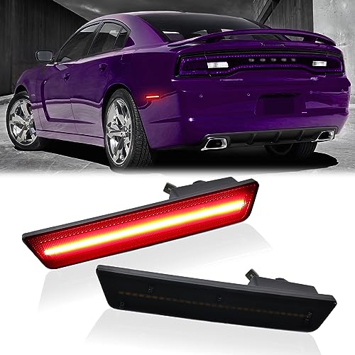 DERMOKA LED Side Marker Lights Rear Red Bumper Parking Signal Lamps for 2008-2014 Dodge Challenger & 2011-2014 Charger Smoked Len, 2PCS - Image 1