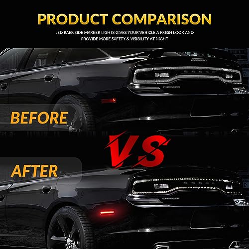 DERMOKA LED Side Marker Lights Rear Red Bumper Parking Signal Lamps for 2008-2014 Dodge Challenger & 2011-2014 Charger Smoked Len, 2PCS - Image 4