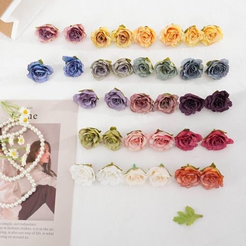 VRB Dec 24pcs Eden Rose Artificial Flowers for Decoration,Artificial Flower,Flower for Hair Styling, for Pooja, for Home Decor,Diwali. (24 Pcs Fabric Eden Rose) - Image 2