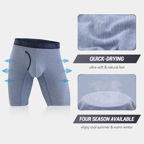 BAMBOO COOL سراويل داخلية بوكسر للرجال من BAMBOO COOL، ساق عادية، تنفس ناعم يمتص الرطوبة مع فتحة، 4 قطع - Image 3