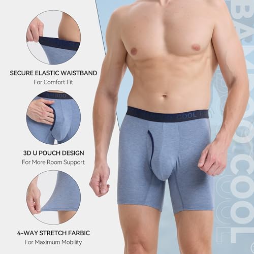 BAMBOO COOL سراويل داخلية بوكسر للرجال من BAMBOO COOL، ساق عادية، تنفس ناعم يمتص الرطوبة مع فتحة، 4 قطع - Image 5