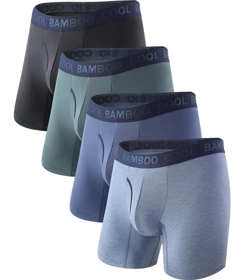 BAMBOO COOL سراويل داخلية بوكسر للرجال من BAMBOO COOL، ساق عادية، تنفس ناعم يمتص الرطوبة مع فتحة، 4 قطع - Image 1