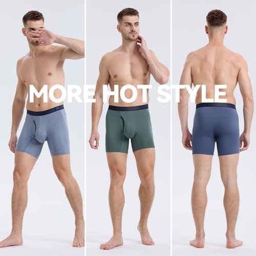 BAMBOO COOL سراويل داخلية بوكسر للرجال من BAMBOO COOL، ساق عادية، تنفس ناعم يمتص الرطوبة مع فتحة، 4 قطع - Image 2