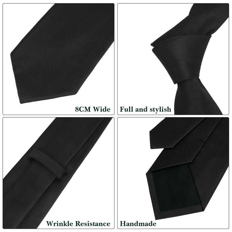 Puistr Men's Ties Solid Pure Color 3.15" (8CM) Necktie Plain Formal Business Wedding Black Ties For Men - Image 4