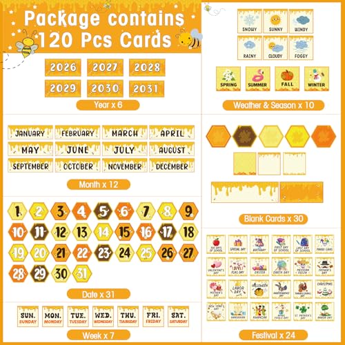 Sinload Classroom Calendar Pocket Chart Set Calendar Bulletin Board Set Seasons Festival Weather Pocket Chart for Classroom Decoration Back to School SuppliesBeeYellow - Image 3