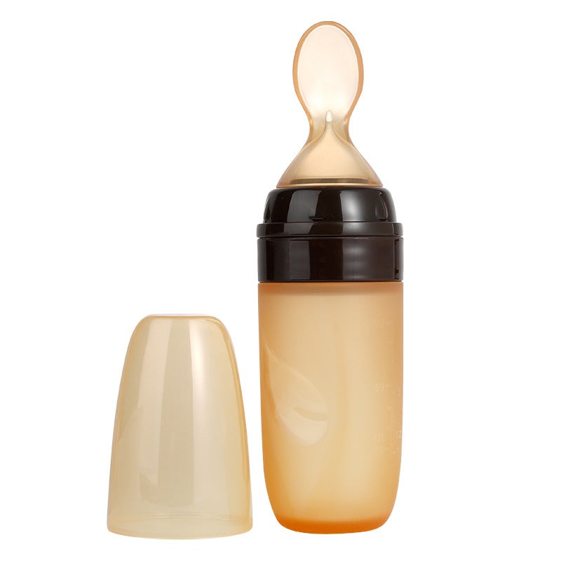 Rice paste spoon feeding bottle squeeze rice flour silicone feeding soft spoon baby spoon baby food supplement rice paste bottle children Chocolate