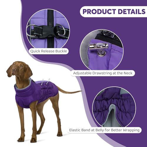 IDOMIK Warm Dog Coat with Harness Waterproof Reflective Dog Jackets for Small Dogs High Collar Winter Fleece Jacket Vest with Back Zipper Pet Winter Coats Clothes for Cold WeatherPurple S - Image 3
