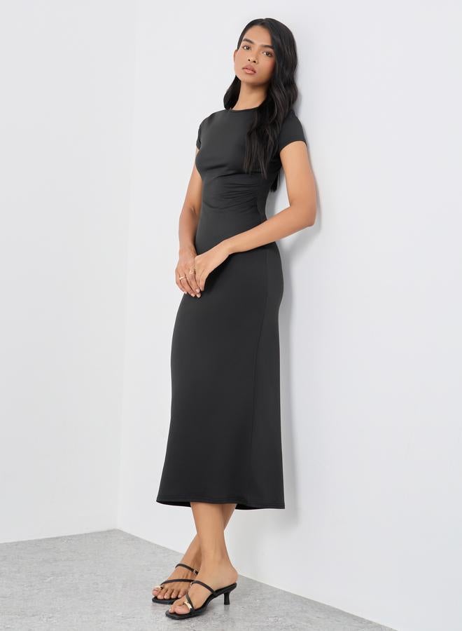 Take Two Solid Black Short Sleeve Midi Dress - Image 1