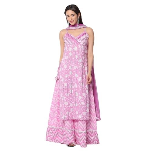 BIBA Women Pink Cotton Straight Kurta Set_34 - Image 1
