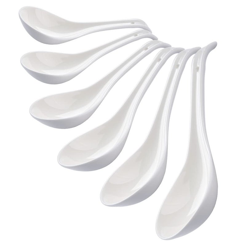 CHILDIKE Porcelain Soup Spoons Set of 6 Ceramic Chinese Soup Spoons 66 Inch Asian Soup Spoons Japanese Ramen Spoons White