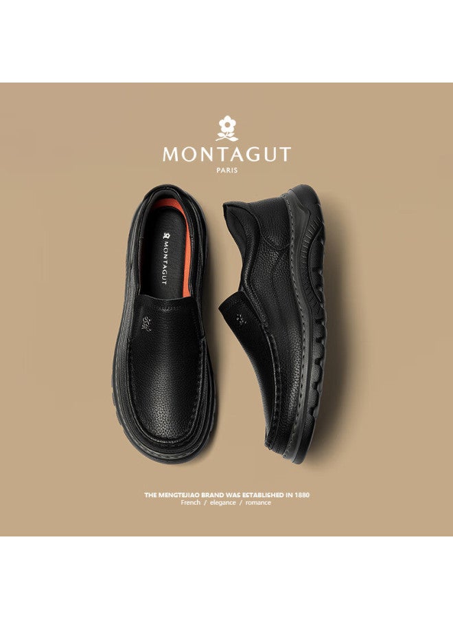 Montagut Men's Shoes New Thick-soled Wear-resistant Slip-on Casual Shoes Men's All-match Breathable Cowhide Comfortable Shoes Men - Image 5