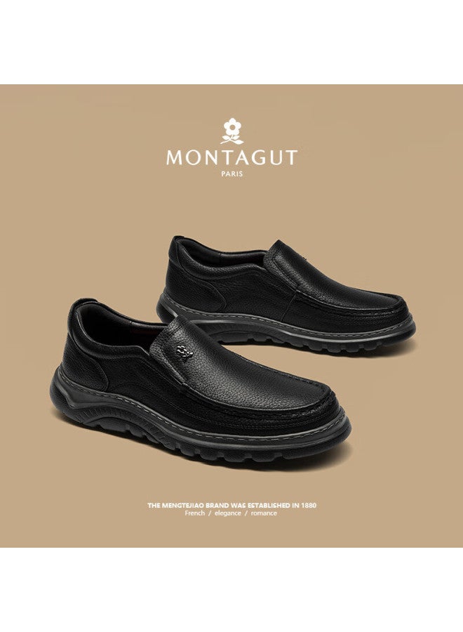 Montagut Men's Shoes New Thick-soled Wear-resistant Slip-on Casual Shoes Men's All-match Breathable Cowhide Comfortable Shoes Men - Image 2