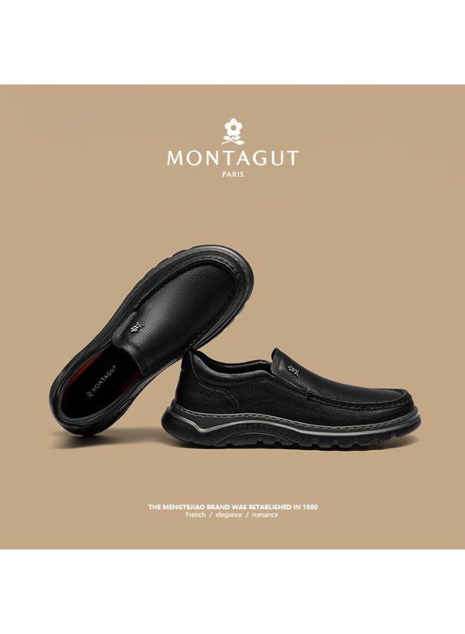 Montagut Men's Shoes New Thick-soled Wear-resistant Slip-on Casual Shoes Men's All-match Breathable Cowhide Comfortable Shoes Men - Image 4