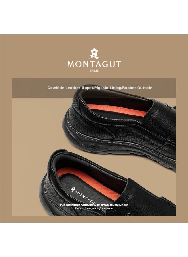 Montagut Men's Shoes New Thick-soled Wear-resistant Slip-on Casual Shoes Men's All-match Breathable Cowhide Comfortable Shoes Men - Image 1