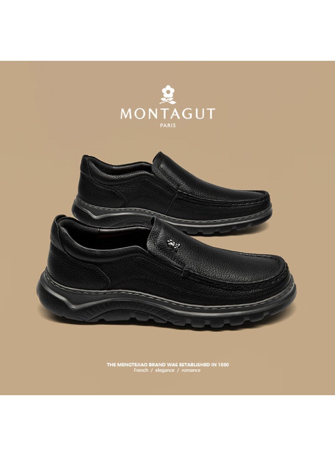 Montagut Men's Shoes New Thick-soled Wear-resistant Slip-on Casual Shoes Men's All-match Breathable Cowhide Comfortable Shoes Men - Image 3