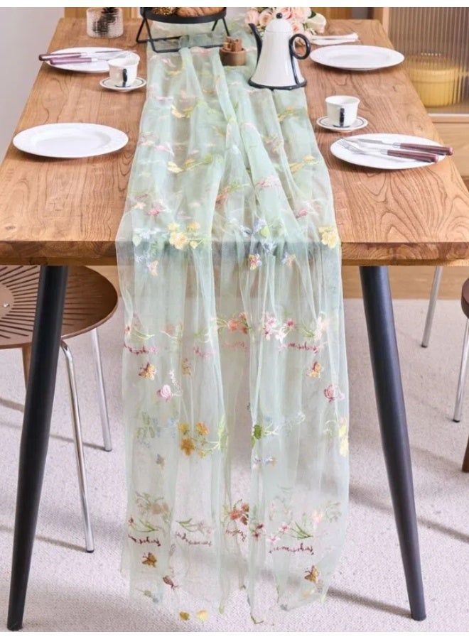 FridayIn Boho Style Lace Embroidered Cheesecloth Table Runner Long Gauze Sheer Romantic Table Runner For Wedding Party Home Dec - Image 1