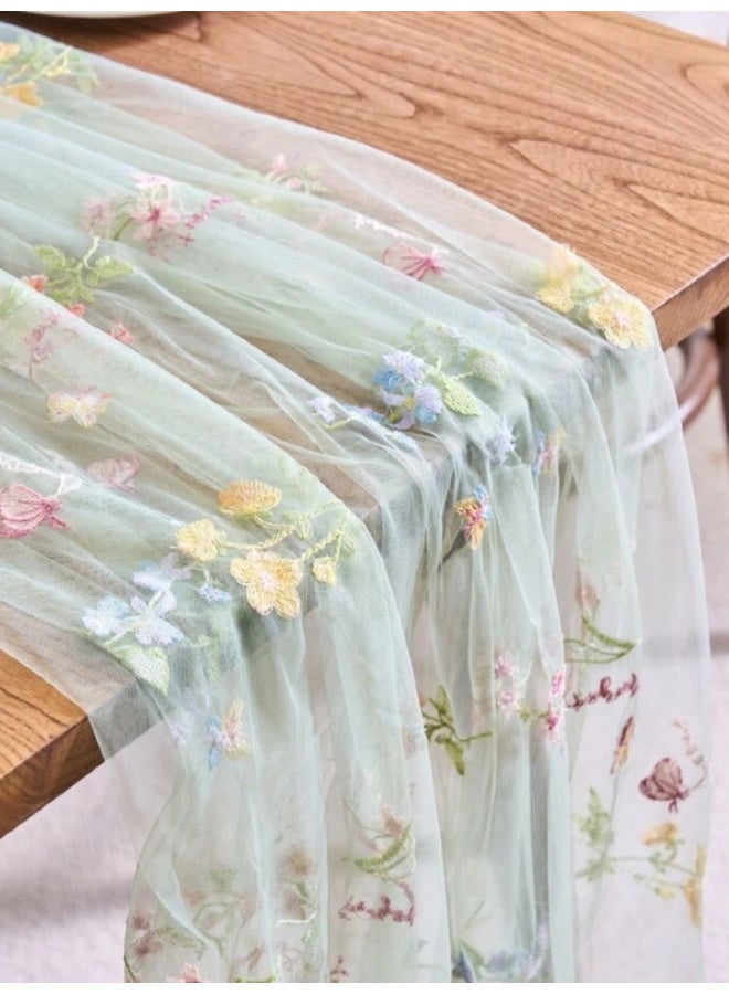 FridayIn Boho Style Lace Embroidered Cheesecloth Table Runner Long Gauze Sheer Romantic Table Runner For Wedding Party Home Dec - Image 2