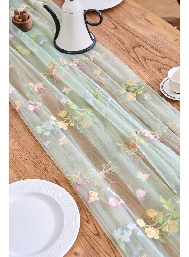 FridayIn Boho Style Lace Embroidered Cheesecloth Table Runner Long Gauze Sheer Romantic Table Runner For Wedding Party Home Dec - Image 4