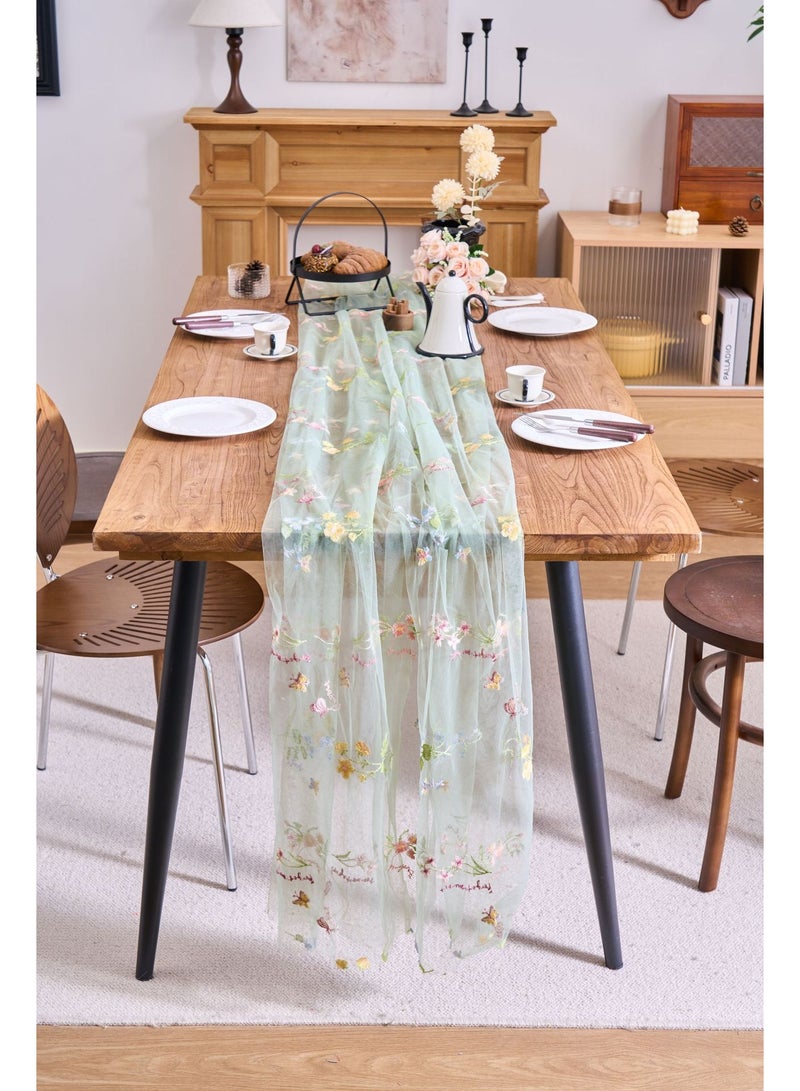 FridayIn Boho Style Lace Embroidered Cheesecloth Table Runner Long Gauze Sheer Romantic Table Runner For Wedding Party Home Dec - Image 5