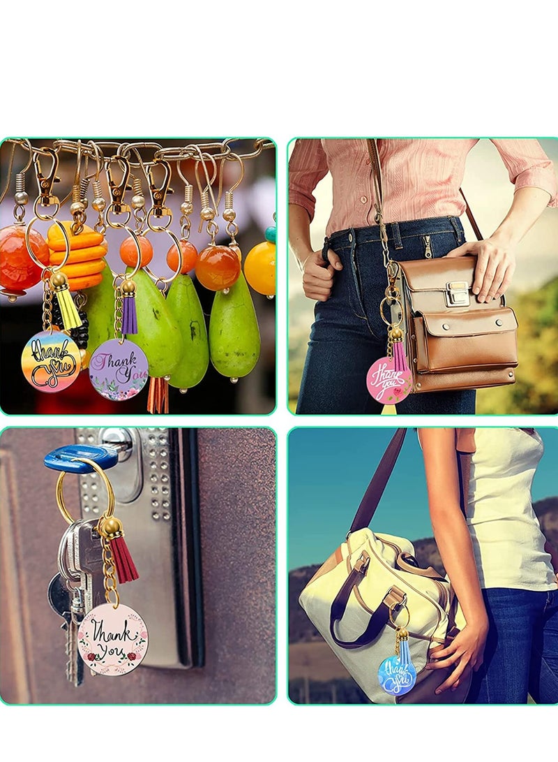 SOLARAE Keychain Hooks and Jump Rings Tassels,150 Pieces Key Acrylic Keyring Blanks Set Including Clear Discs with Chain Coloured Pendants for DIY Projects and Craft, Gold - Image 3