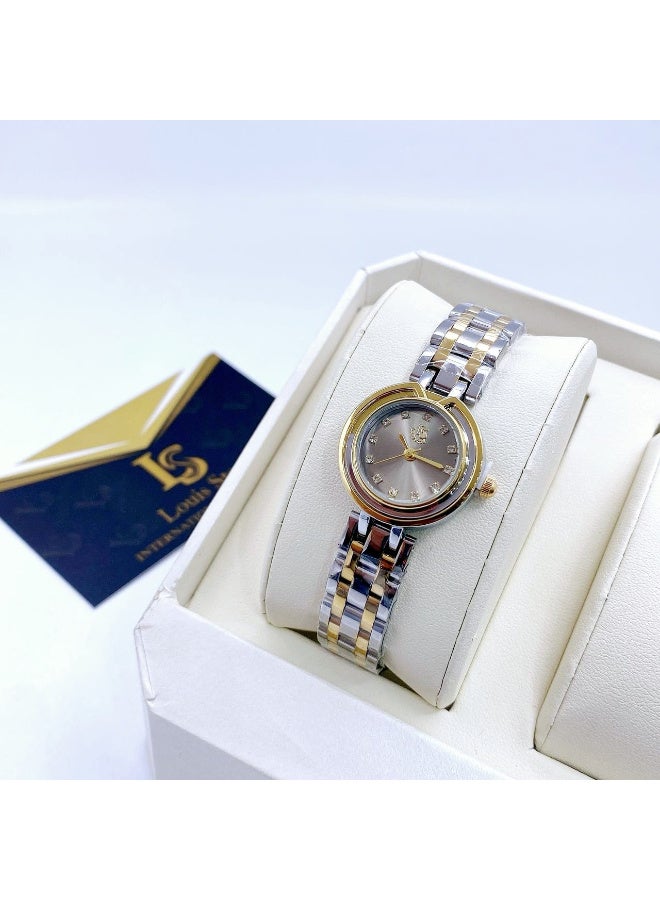 Louis Ston Women's waterproof watch with high quality steel - silver-gold bracelet with gray dial