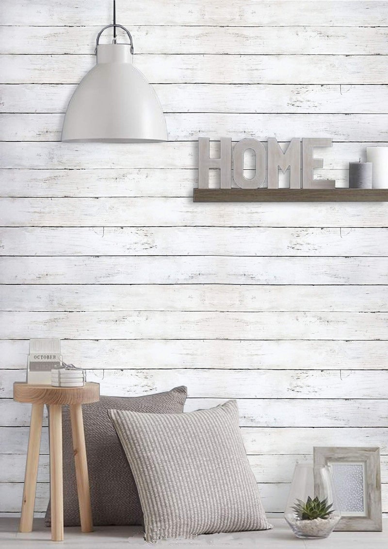 CiCiwind 82FtÃ—17.7In White Grey Wallpaper Wood Peel and Stick Wall Paper Vintage Self-Adhesive Removable Wood Panel Contact Paper Decoral Rv Living Room Laundry Hallway Closet for Walls Covering - Image 4