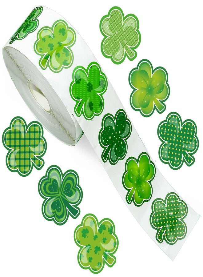 Whaline 1000Pcs St. Patrick's Day Stickers Roll Shamrock Clover Paper Decals 9 Designs Green Sparkly Decorative Reward Seal Sticker for Envelope Journal Decor Party Supplies - Image 1