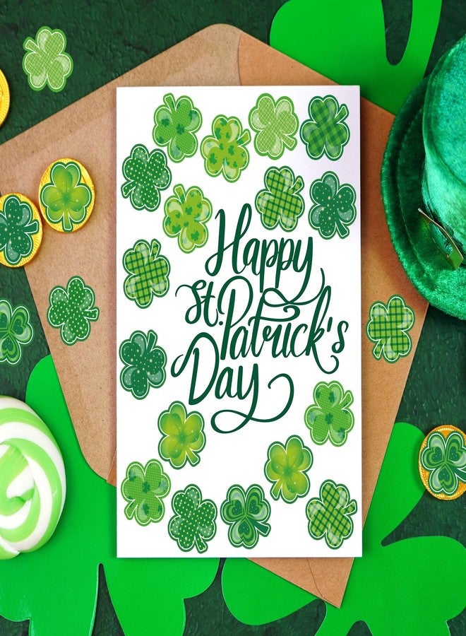 Whaline 1000Pcs St. Patrick's Day Stickers Roll Shamrock Clover Paper Decals 9 Designs Green Sparkly Decorative Reward Seal Sticker for Envelope Journal Decor Party Supplies - Image 4