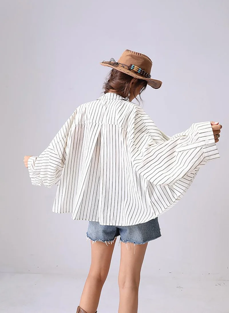 YUNIQEE Off White Spread Collar Kimono Sleeves Relaxed Fit Shirt