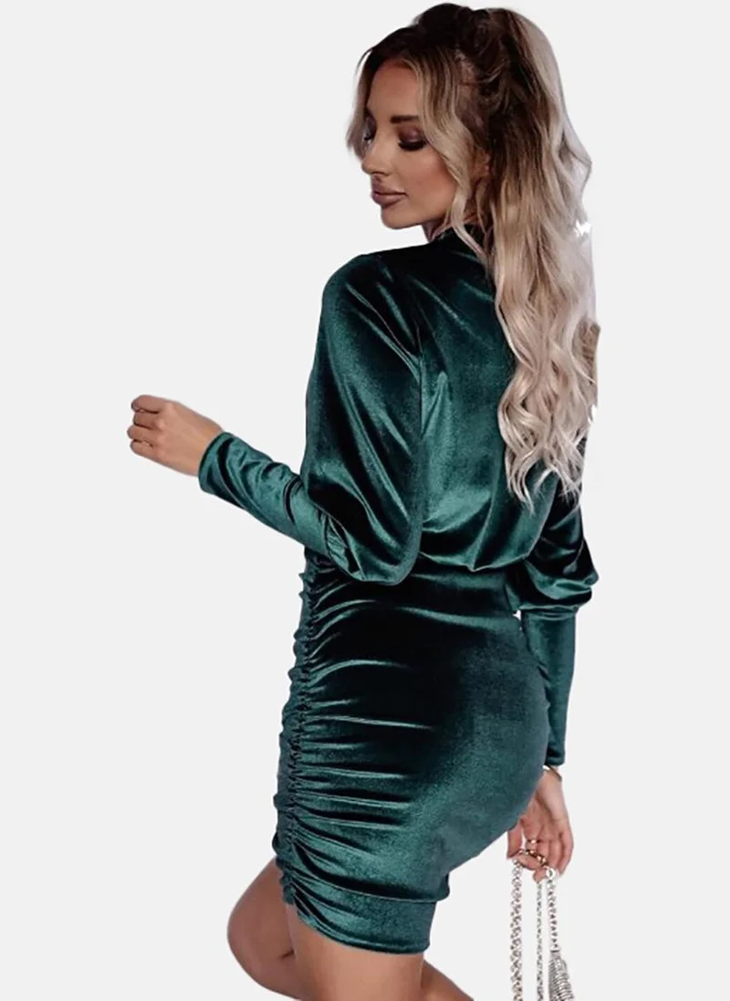 يونيكي Green Bodycon Solid Crew Neck Long Sleeve Dress